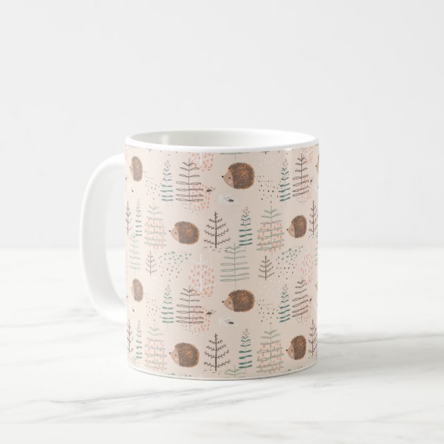 Cute Woodland Hedgehog Pattern Coffee Mug (Front Left)