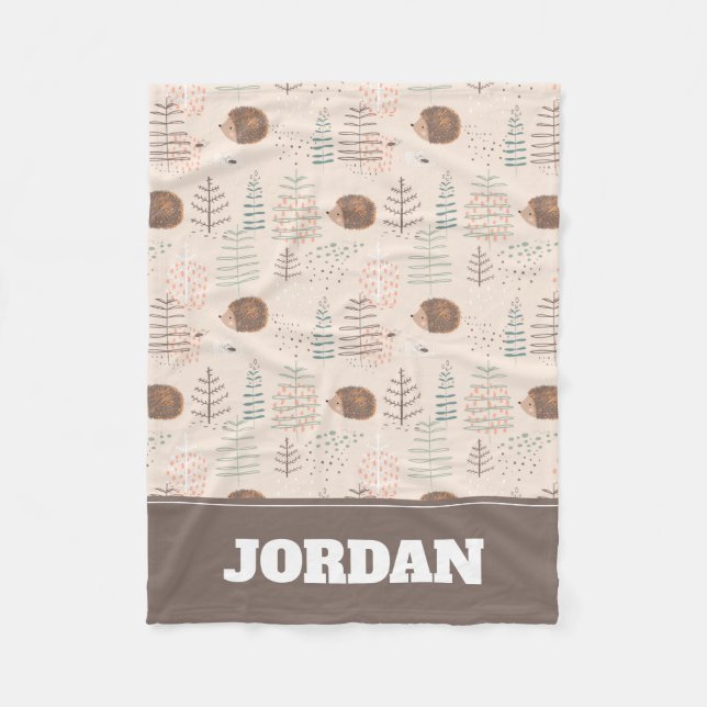 Cute Woodland Hedgehog Pattern Fleece Blanket (Front)