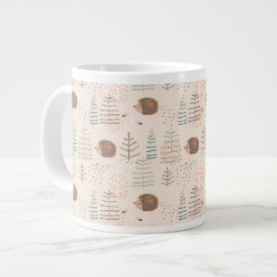 Cute Woodland Hedgehog Pattern Large Coffee Mug
