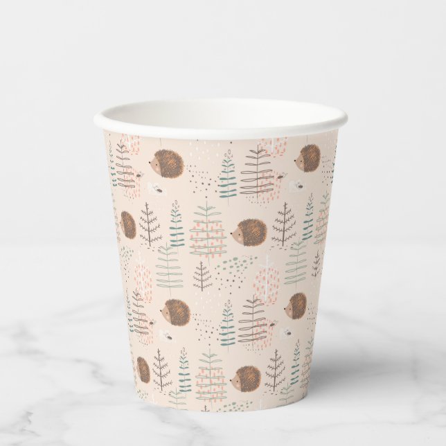 Cute Woodland Hedgehog Pattern Paper Cups (Front)