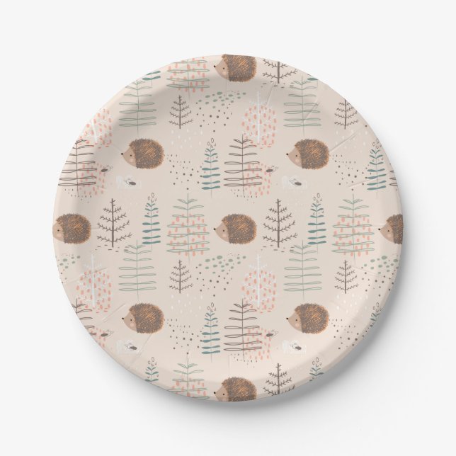 Cute Woodland Hedgehog Pattern Paper Plate (Front)