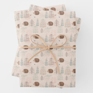 Cute Woodland Hedgehog Pattern Wrapping Paper Sheet