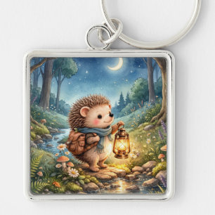Cute Woodland Hedgehog With Lantern Key Ring