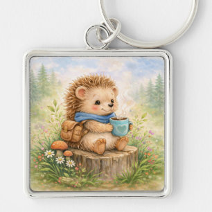 Cute Woodland Hedgehog With Mug Key Ring
