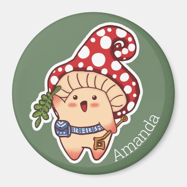 Cute Woodland Herbalist Mushroom Classic Round Sti Magnet (Front)