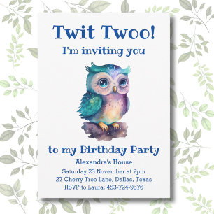 Cute Woodland Kids Owl Birthday Invitation
