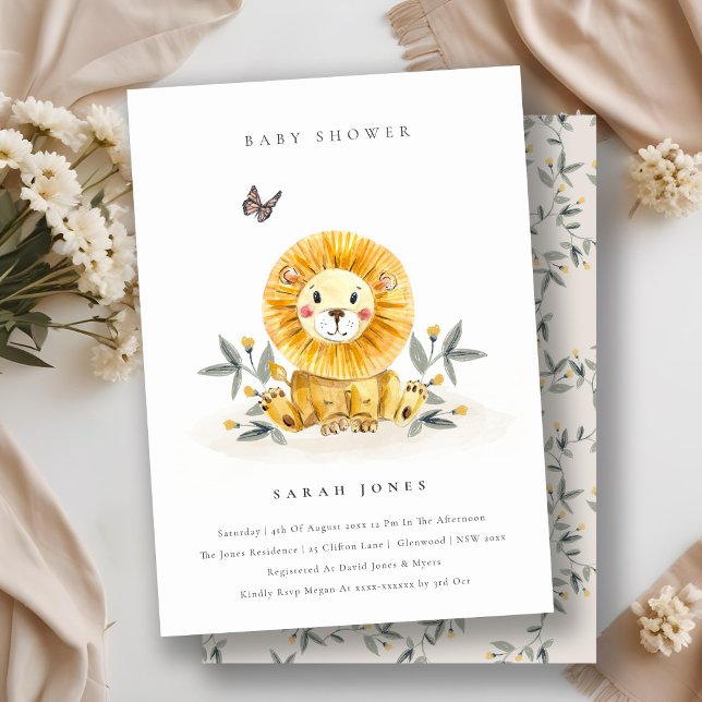 Cute Woodland Lion Foliage Baby Shower Invite (Creator Uploaded)