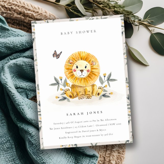 Cute Woodland Lion Foliage Baby Shower Invite (Creator Uploaded)