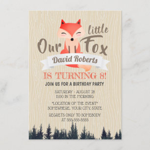 Cute Woodland Little Fox 8th Birthday Party Invitation