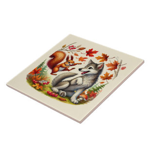 Cute woodland mixed animals tile
