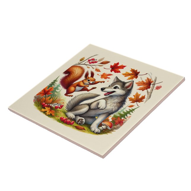 Cute woodland mixed animals tile (Side)
