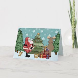 Cute Woodland Moose and Santa Christmas Card