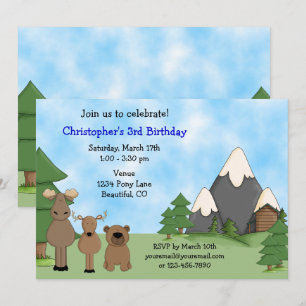 Cute Woodland Mountain Animals Boy's Birthday Invitation