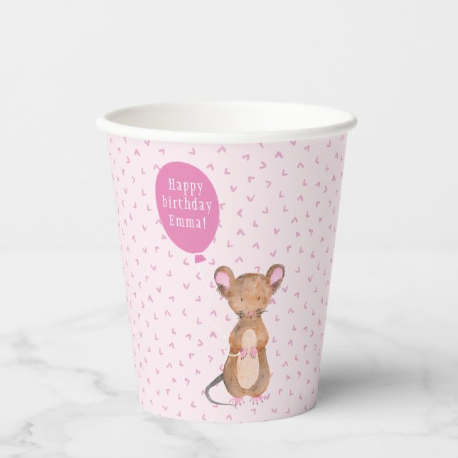 Cute Woodland Mouse | Custom Birthday Paper Cup (Front)