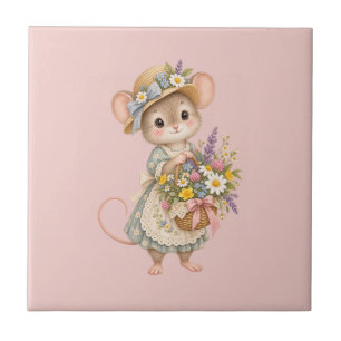 Cute Woodland Mouse – European Cottage Garden Illu Tile