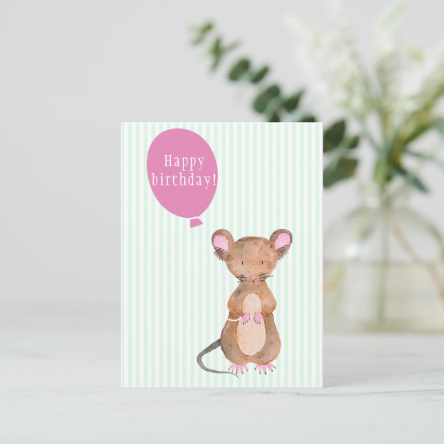 Cute Woodland Mouse - Kids Birthday Invitation Postcard (Standing Front)