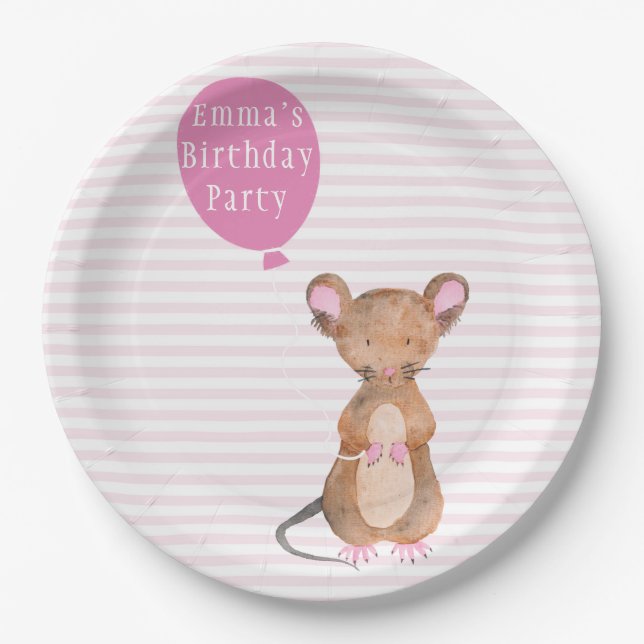 Cute Woodland Mouse | Kids Birthday Paper Plates (Front)