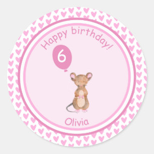 Cute Woodland Mouse - Personalised Kids Birthday Classic Round Sticker