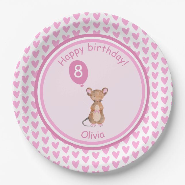 Cute Woodland Mouse - Personalised Kids Birthday  Paper Plate (Front)