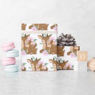 Cute woodland Mummy and baby deer tiled party Wrapping Paper