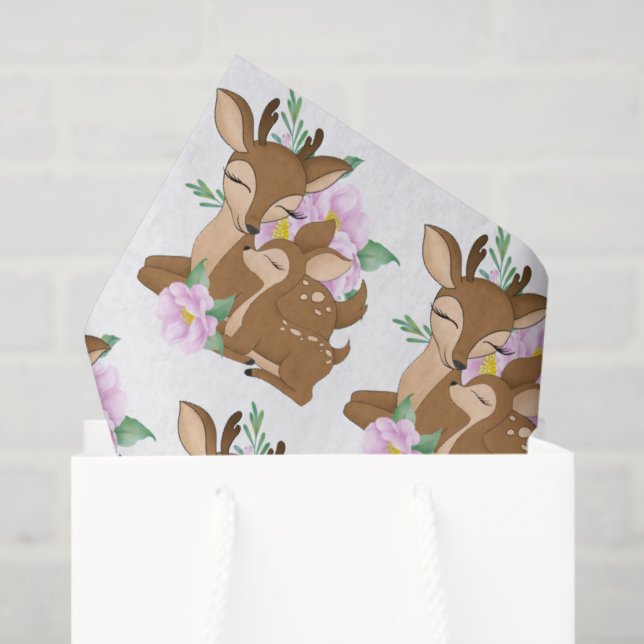 Cute woodland Mummy and baby girl deer party Tissue Paper (Gift Bag)