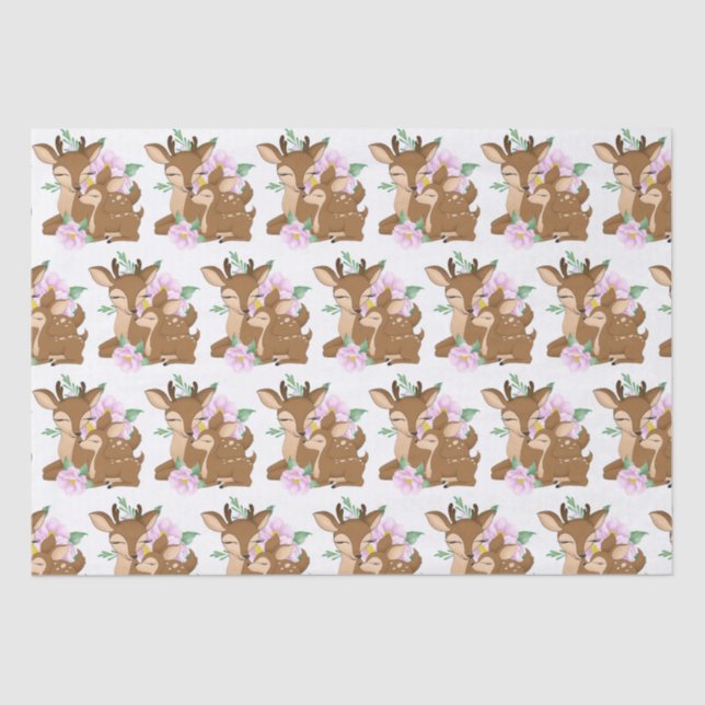 Cute woodland Mummy and baby girl deer party Tissue Paper (Front)