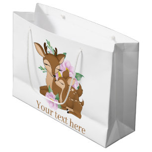 Cute woodland Mummy baby girl deer party Large Gift Bag