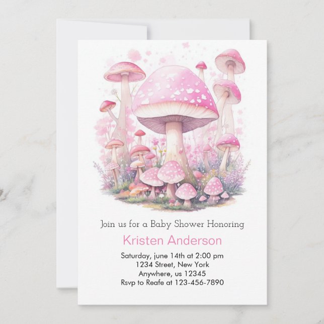 Cute Woodland Mushroom Adventure Girl Baby Shower Invitation (Front)