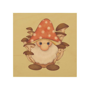 Cute Woodland Mushroom Gnome Wood Wall Art