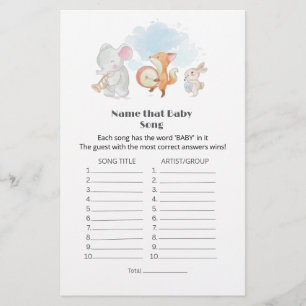 Cute Woodland Name that song baby boy shower game