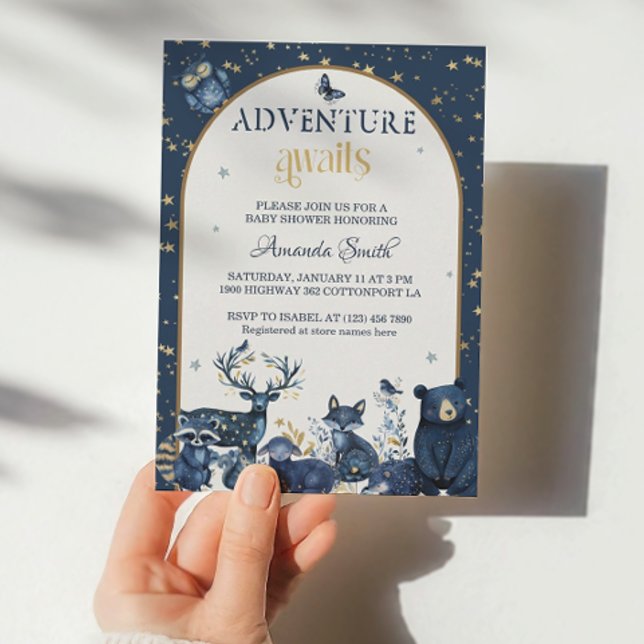 Cute Woodland Night Animal Adventure Baby Shower Invitation (Creator Uploaded)