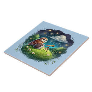 Cute woodland owl hedgehog  tile