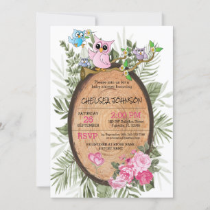 Cute Woodland Owls Baby Shower Invitation
