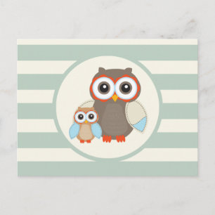 Cute Woodland Owls; Light Sage Green Postcard