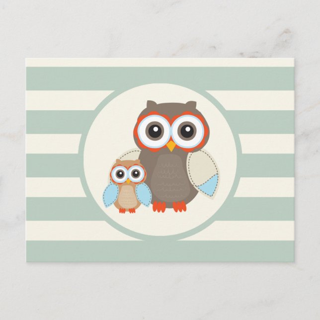Cute Woodland Owls; Light Sage Green Postcard (Front)
