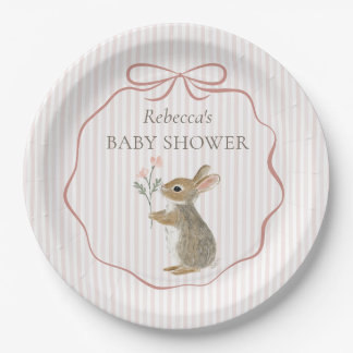 Cute Woodland Rabbit Watercolor Girl Baby Shower Paper Plate