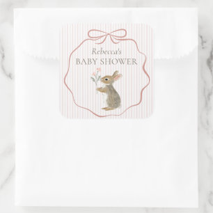Cute Woodland Rabbit Watercolor Girl Baby Shower Square Sticker