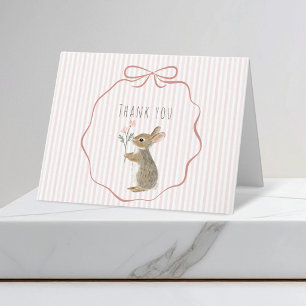 Cute Woodland Rabbit Watercolor Pink Baby Shower Thank You Card