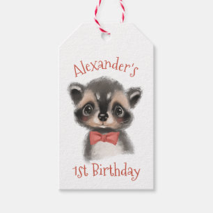 Cute Woodland Racoon 1st Birthday Gift Tags