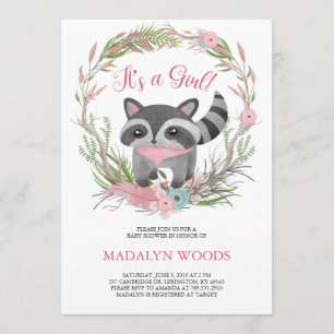 Cute Woodland Racoon Baby Shower Invitation