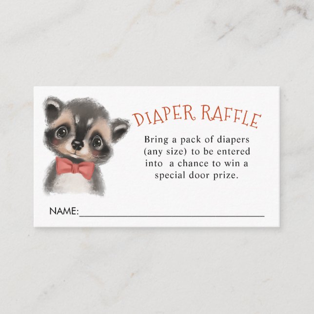 Cute Woodland Racoon Diaper Raffle Enclosure Card (Front)