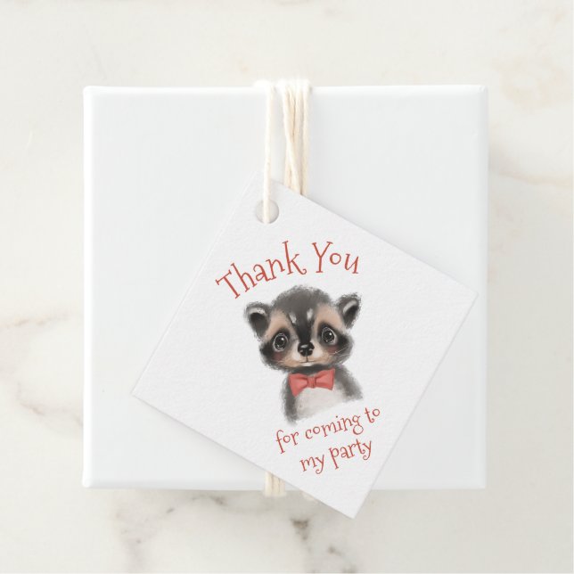 Cute Woodland Racoon in Bow Tie Thank You Favour Tags (In Situ)