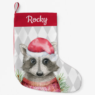 Cute Woodland Racoon in Santa Hat Small Christmas Stocking