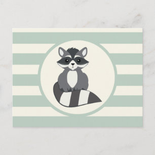 Cute Woodland Racoon; Light Sage Green Postcard