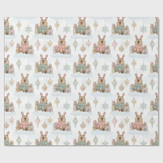 Cute Woodland Reindeer Capybara Christmas  Wrapping Paper