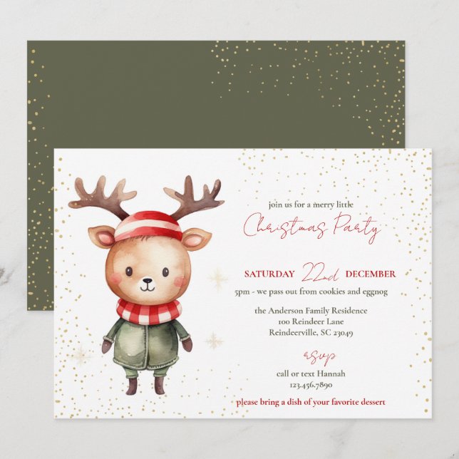 Cute Woodland Reindeer Christmas Elf Holiday Card (Front/Back)