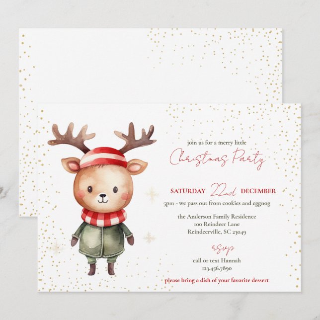 Cute Woodland Reindeer Christmas Elf Holiday Card (Front/Back)