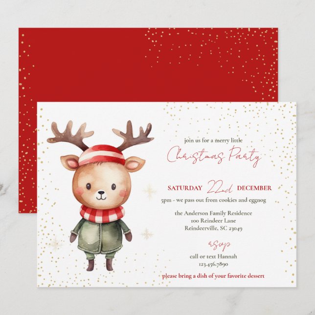 Cute Woodland Reindeer Christmas Elf Holiday Card (Front/Back)