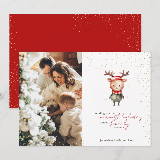 Cute Woodland Reindeer Christmas Elf Holiday Card (Front/Back)