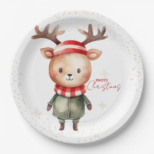 Cute Woodland Reindeer Christmas Elf  Paper Plate